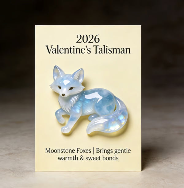 š Hand-Carved & Hand-Painted Moonstone Fox Talisman š¦ 2026 Valentineās Symbol of Warmth & Love ā Perfect for Lovers, Family & Kids!