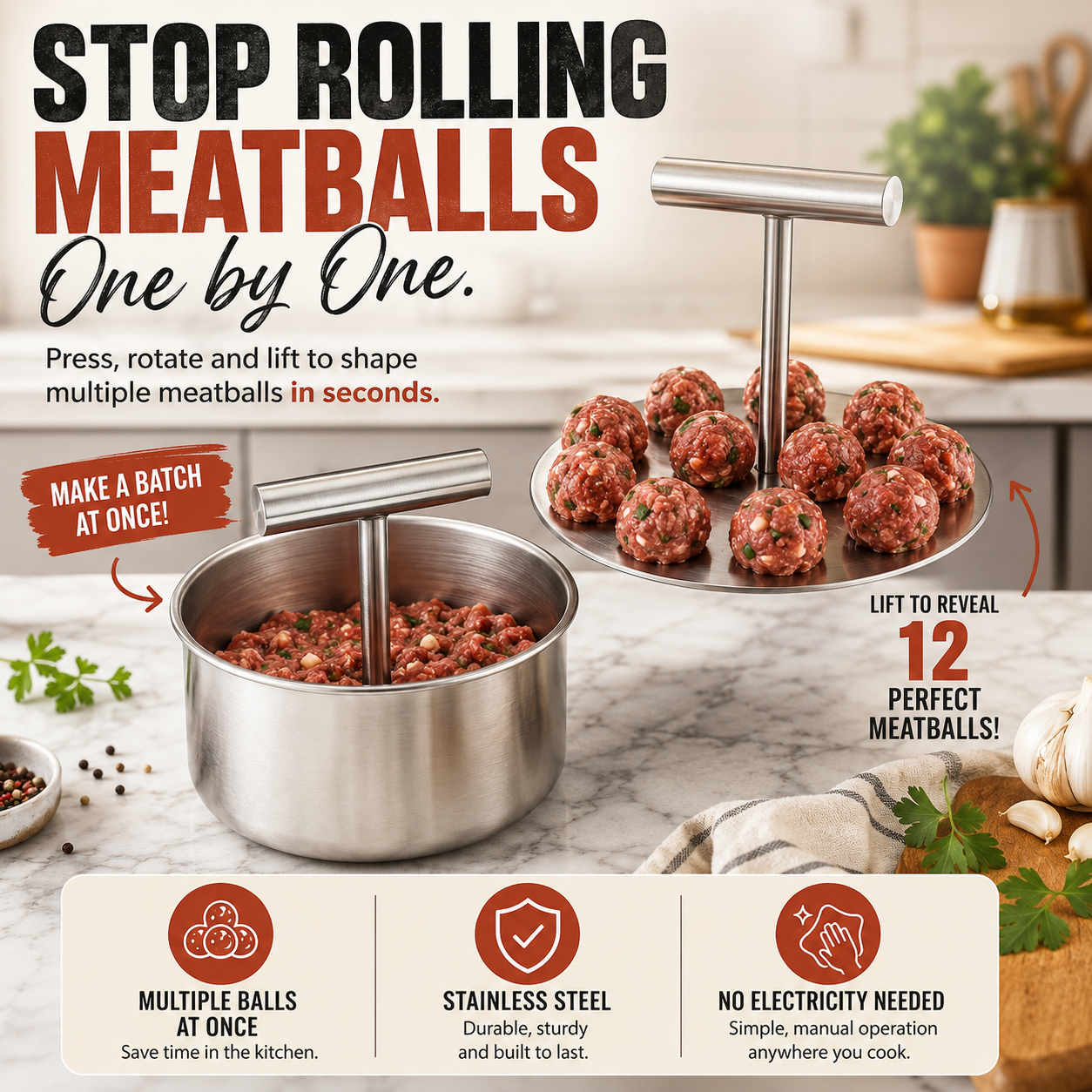 ⚡Kitchen Stainless Steel Meatball Mould