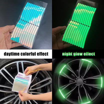Car Wheel Reflective Stickers 20PCS 🚗 – Universal Motorcycle & Car Rim Safety Decals