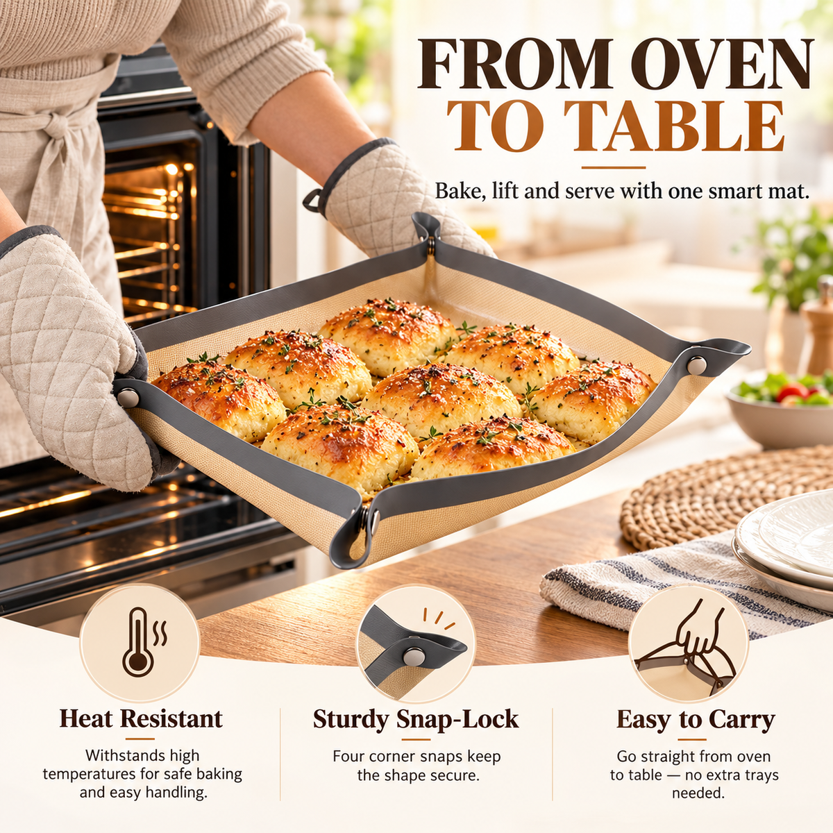 🍪 SnapNest™ 2-in-1 Snap-Up Baking Tray Mat