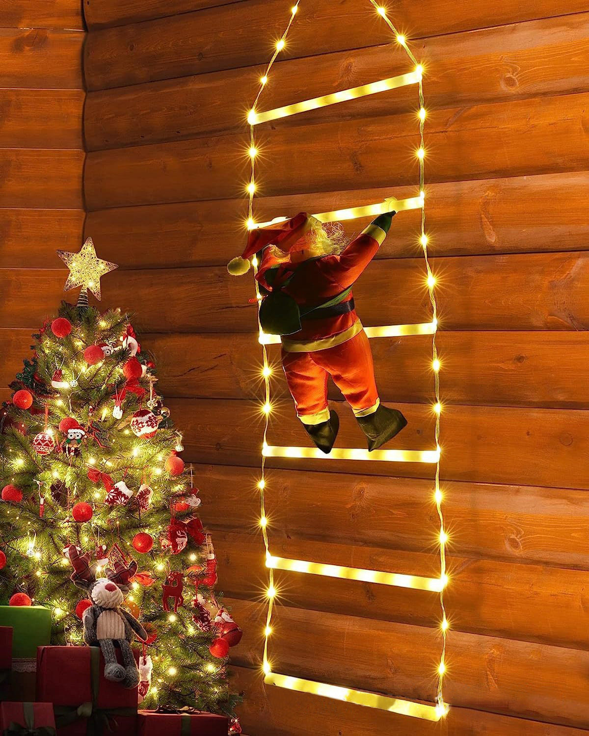 🎅✨ Climb into Christmas Magic: The Ultimate Santa Ladder Decor Lights
