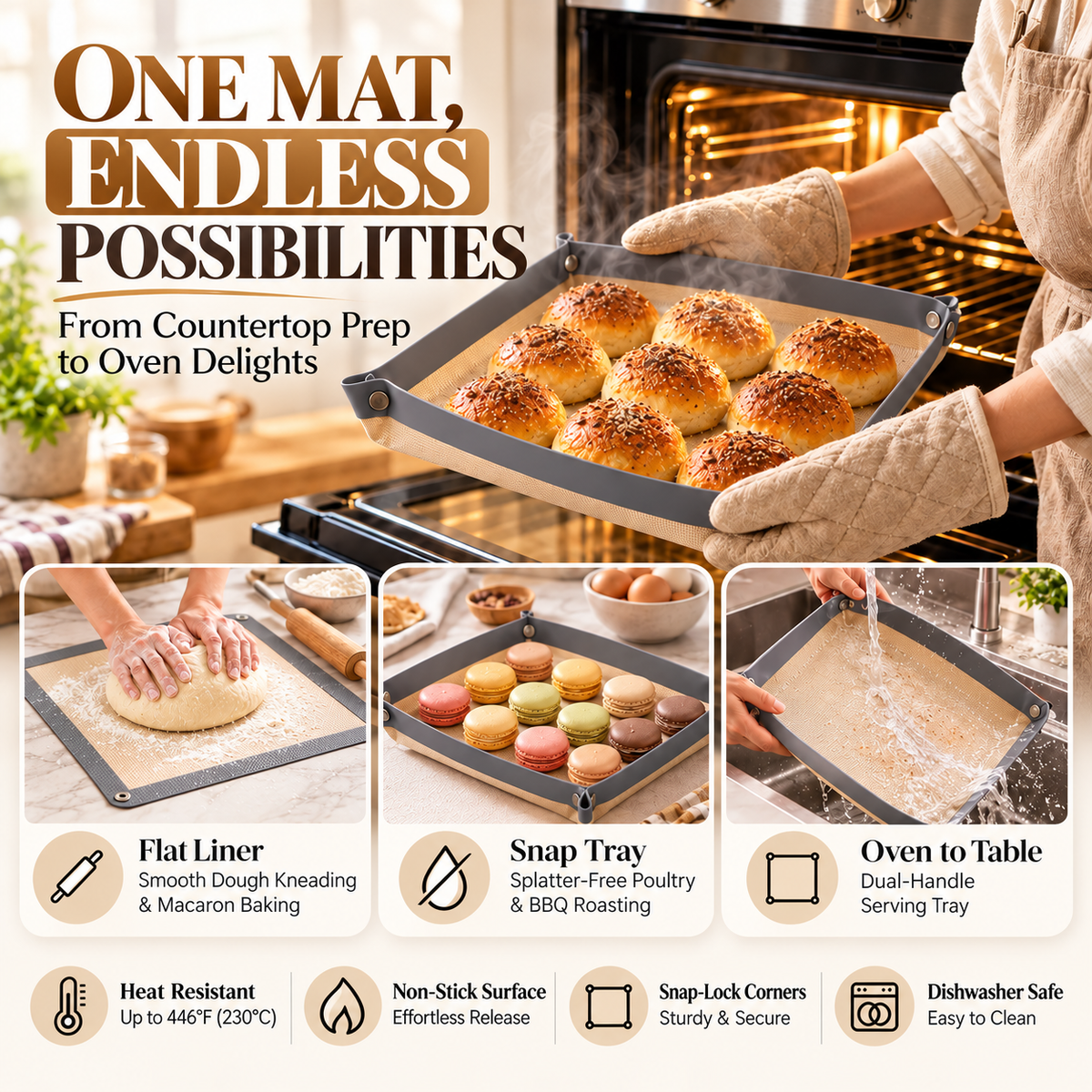 🍪 SnapNest™ 2-in-1 Snap-Up Baking Tray Mat